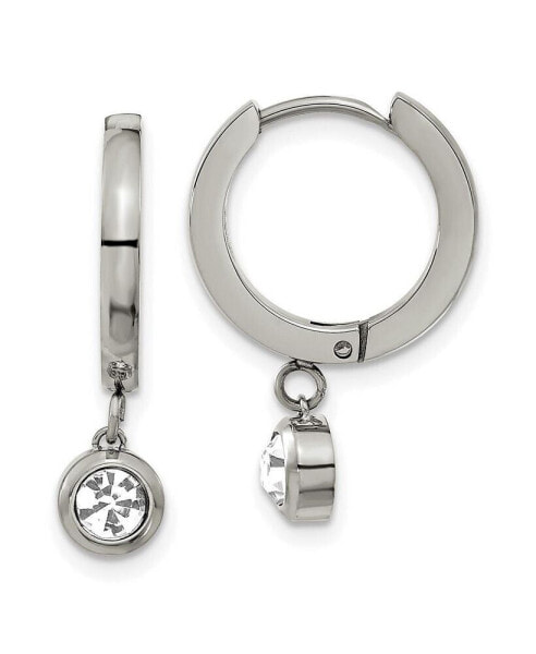 Stainless Steel Polished with CZ Dangle Hoop Earrings