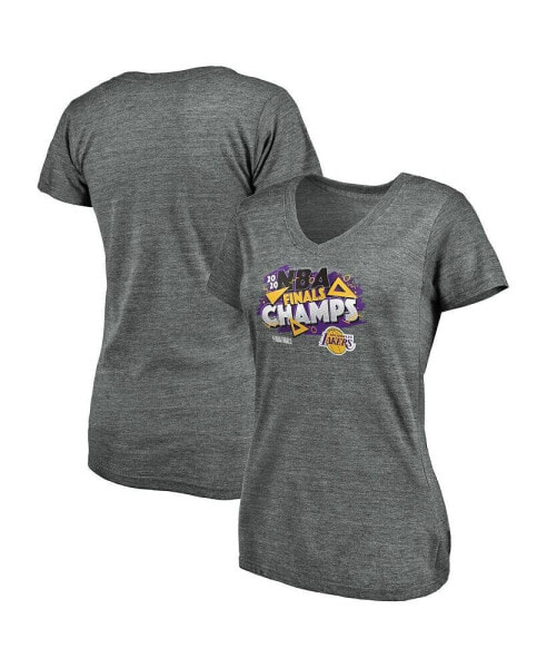 Women's Heather Gray Los Angeles Lakers 2020 Nba Finals Championship Saved By The Buzzer V-Neck T-Shirt