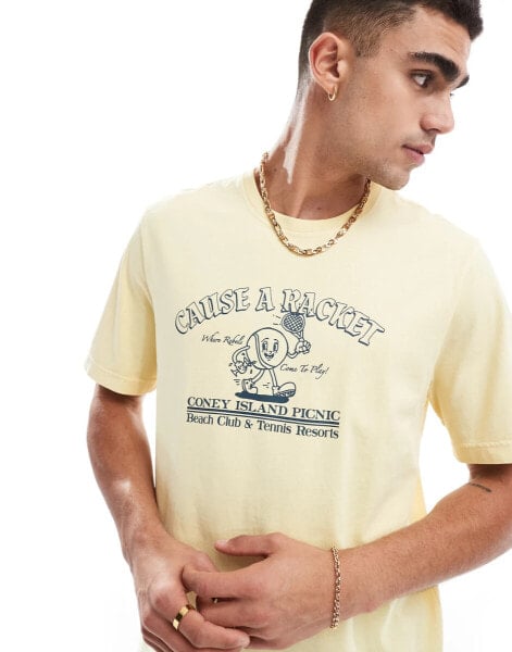 Coney Island Picnic unisex racket graphic t-shirt in yellow