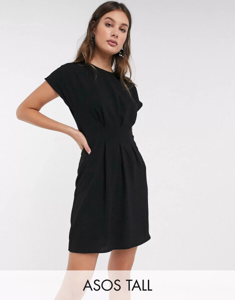 Женское мини-платье ASOS Tall ASOS DESIGN Tall Minikleid mit geraffter Taille in Schwarz