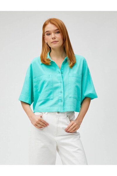 Рубашка женская Koton Crop Oversize Гомнек Кетеневый измельченный с карманами