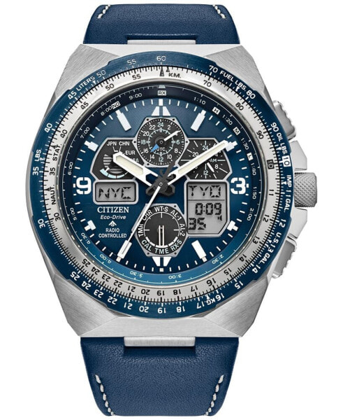 Eco-Drive Men's Chronograph Promaster Skyhawk Blue Leather Strap Watch 46mm