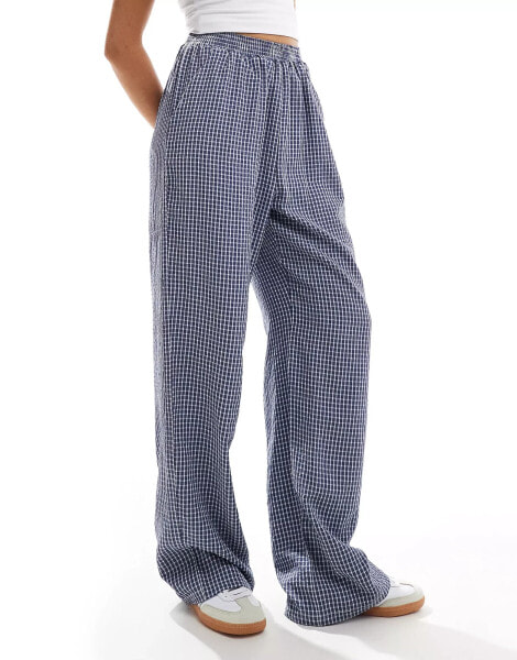 Reclaimed Vintage pull on trouser in blue seersucker gingham