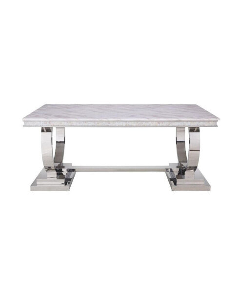 Zander Dining Table, White Printed Faux Marble & Mirrored Silver Finish
