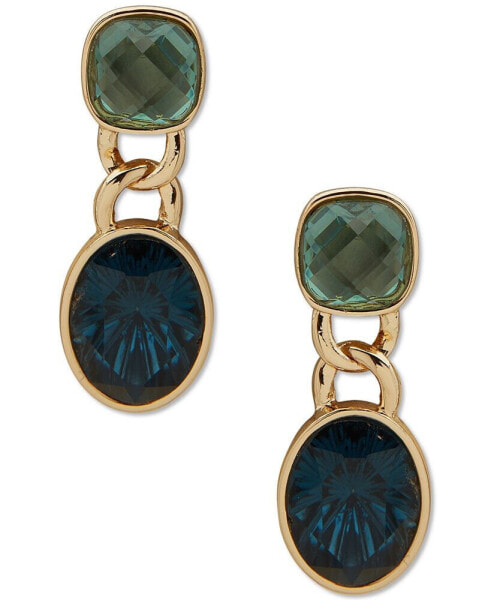 Gold-Tone Square & Oval Stone Drop Earrings