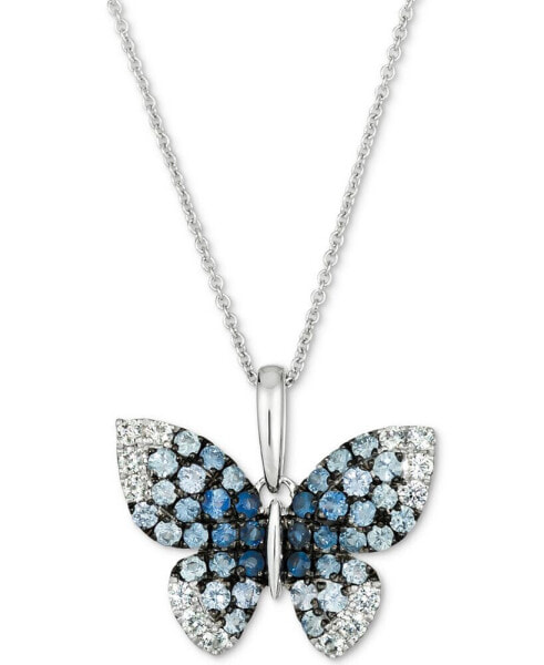 Le Vian denim Ombré (7/8 ct. t.w.) & White Sapphire (1/3 ct. t.w.) Butterfly Pendant Necklace in 14k White Gold, 18" + 2" extender