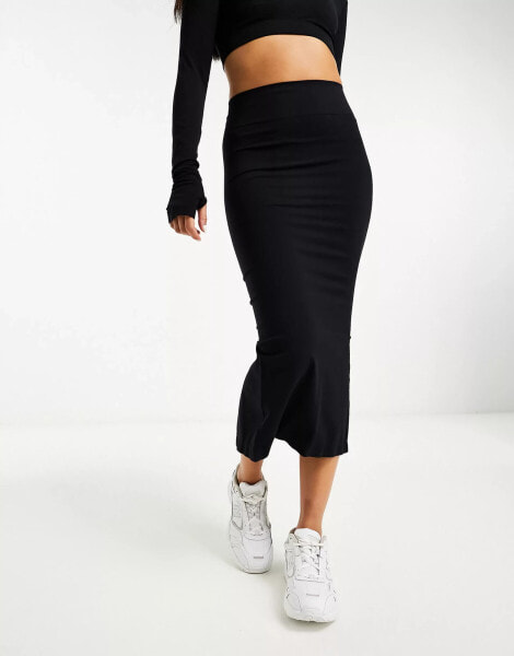 ASOS DESIGN seamless sculpting co-ord tubular midi skirt in black