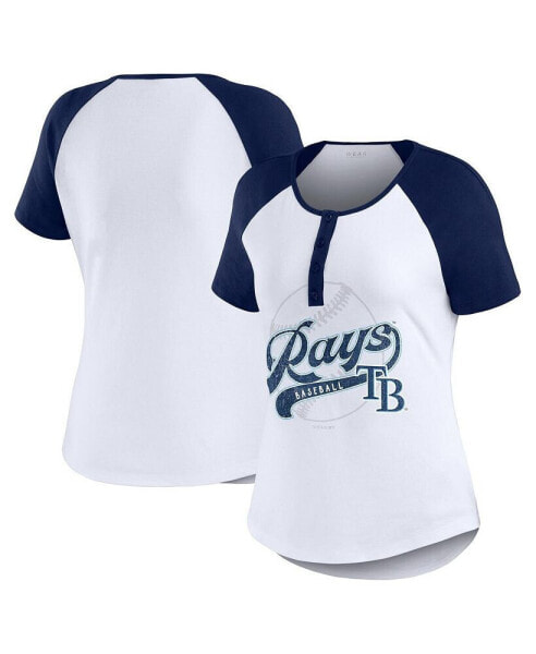 Women's White/Navy Tampa Bay Rays Fitted Henley Raglan T-Shirt