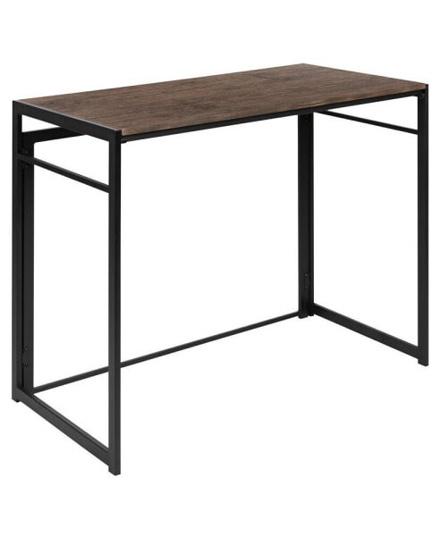 Perth Folding Computer Desk With Rustic Wood Grain Finish And Metal Frame, Folding Laptop Desk For Home Office