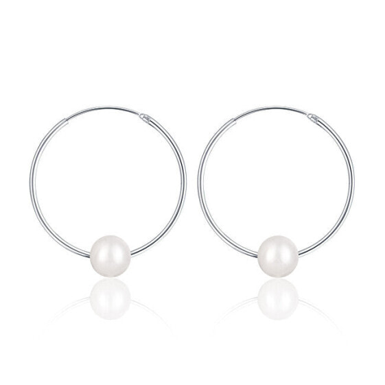 Silver circle earrings with real white pearls JL0633