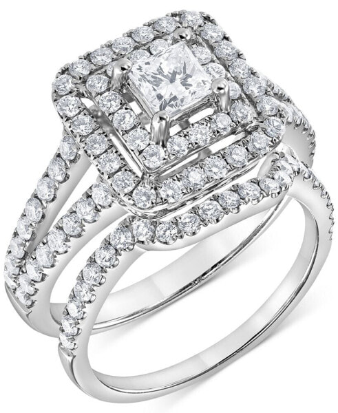 Diamond Princess Double Halo Bridal Set (1-1/2 ct. t.w.) in 14k White Gold