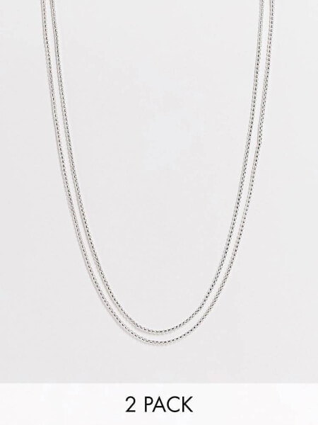 ASOS DESIGN layered box chain necklace in silver tone