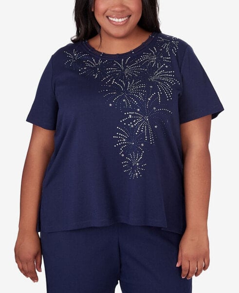 Plus Size All American Embellished Beaded Firework Top