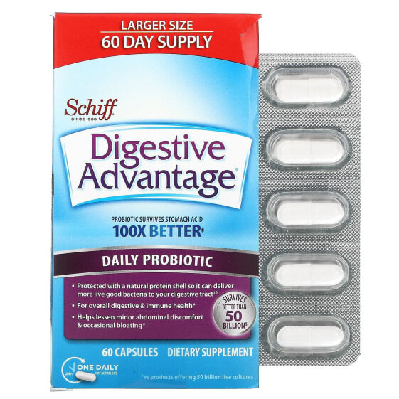 Пробиотические капсулы Schiff Digestive Advantage, ежедневные, 60 шт.