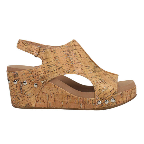 Corkys Carley Glitter Cork Studded Wedge Womens Brown Casual Sandals 30-5316-GC
