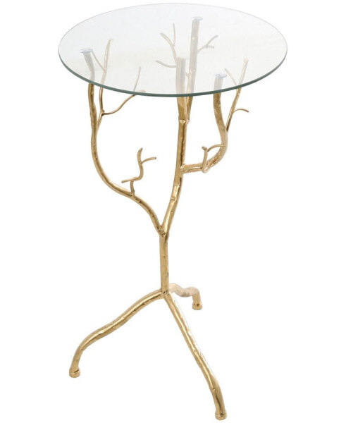 22" Metal Branch with Glass Top Accent Table