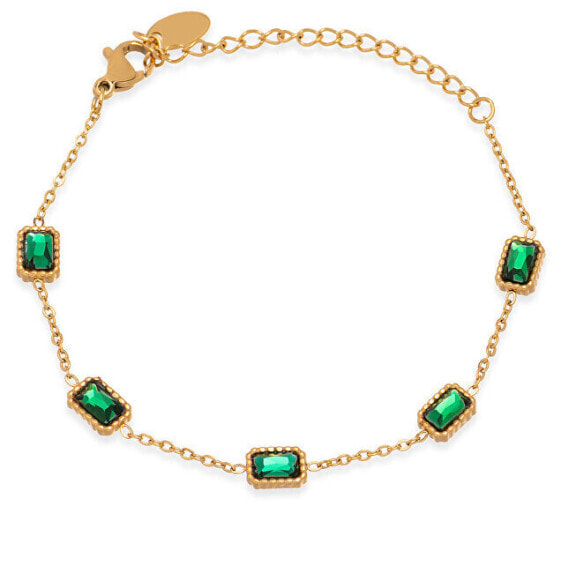 Charming gilded bracelet with green crystals