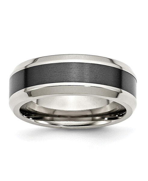 Stainless Steel Base Brushed Black Ceramic Center Band Ring