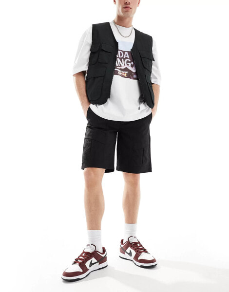 Jack & Jones tech cargo shorts in black