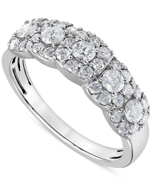 Diamond Cushion Shape Halo Cluster Ring (1 ct. t.w.) in 14k White Gold or 14k gold & rhodium