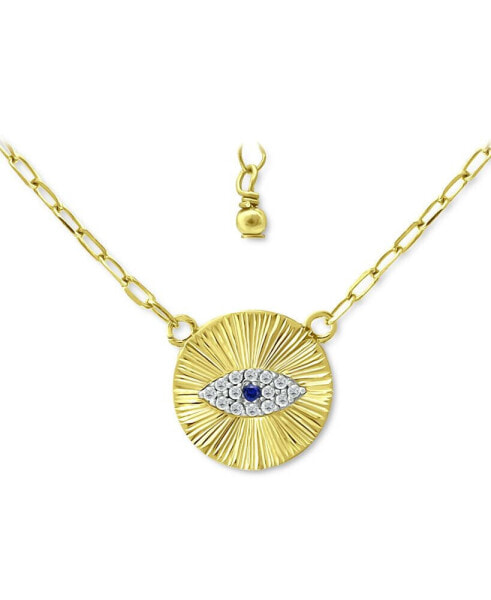 Lab-Grown Blue Sapphire & Cubic Zirconia Evil Eye Disc Pendant Necklace, 16" + 2" extender, Created for Macy's