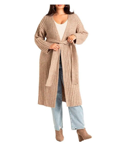 Plus Size Long Belted Cardigan