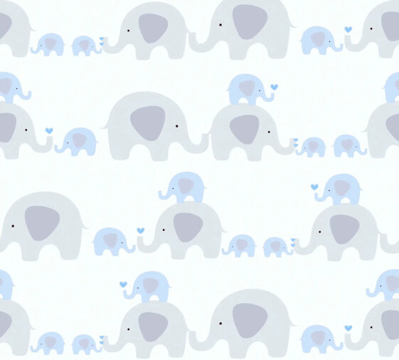 Kinderzimmertapete Elefanten Blau Weiß