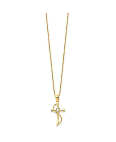 Chisel yellow IP-plated CZ Cross Pendant Cable Chain Necklace