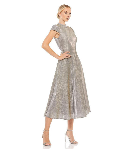 Women's Ieena Metallic Cap Sleeve Tea-Length Dress