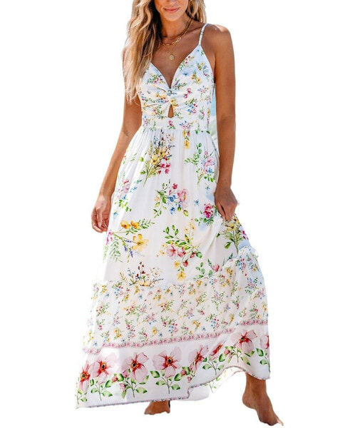 Women's Floral Print Twisted Cutout Maxi Beach Dress