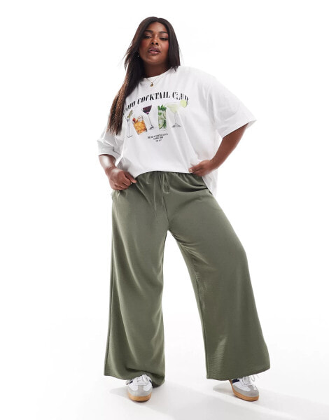 Yours washed twill wide leg trousers in olive