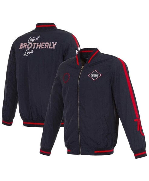 Куртка-бомбер JH Design мужская темно-синяя Philadelphia 76ers 2023/24 City Edition из нейлона с полной молнией