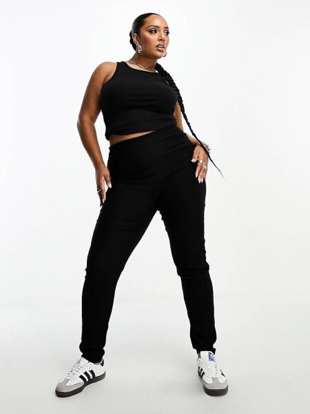 ONLY Curve high waisted skinny trousers in black