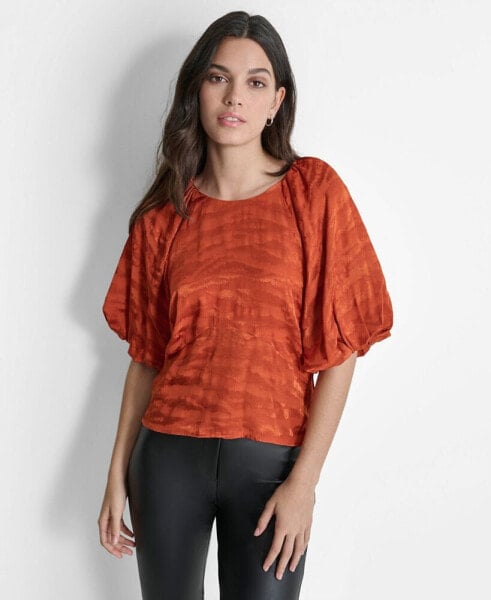 Women's Puff-Sleeve Jacquard Top