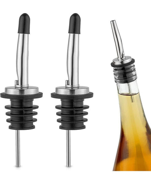 Stainless Steel Liquor Bottle Pourers with Rubber Dust Caps - 2 Pack