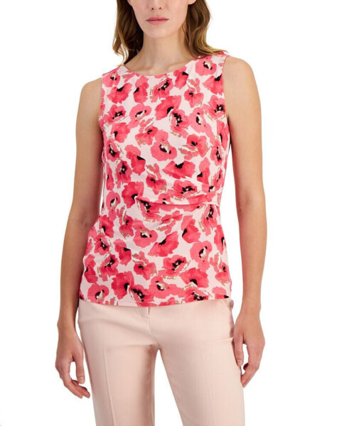 Women's Floral-Print Side-Pleat Shell Top