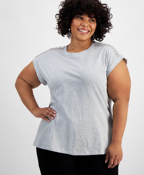 Plus Size Cotton Embellished T-Shirt, Created for Macy's