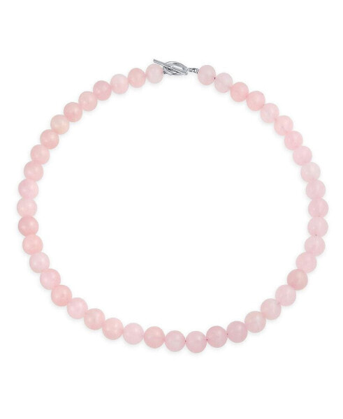 Plain Simple Classic Western Jewelry Pale Pink Rose Quartz Round 10MM Bead Strand Necklace For Women Silver Plated Clasp 18 Inch