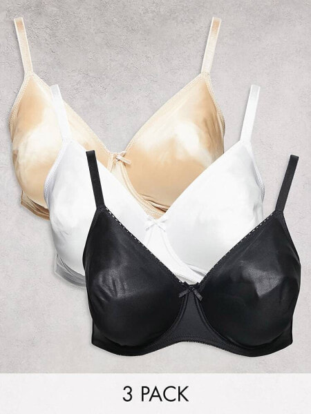 Simply Be 3 pack underwired bras in black, white and neutral