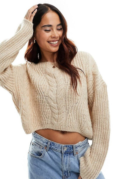 Stradivarius cable knit jumper in beige