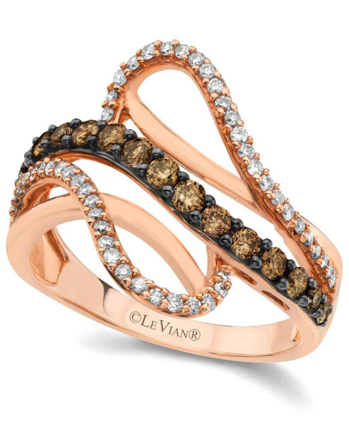 Chocolate by Petite Chocolate and White Diamond Wave Ring (5/8 ct. t.w.) in 14k Rose Gold