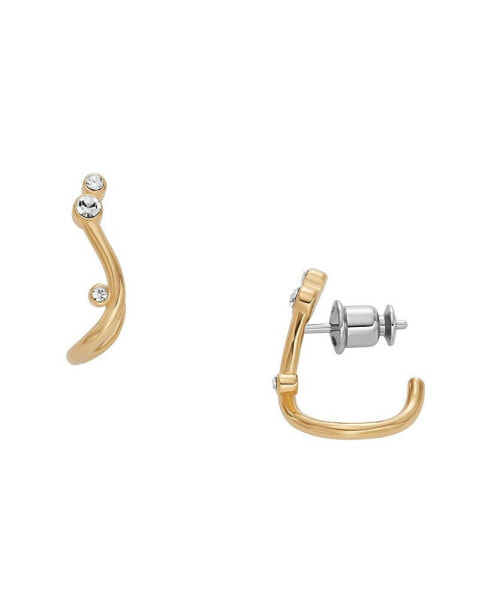 Women's Glitz Wave Gold-Tone Stainless Steel Hoop Earrings