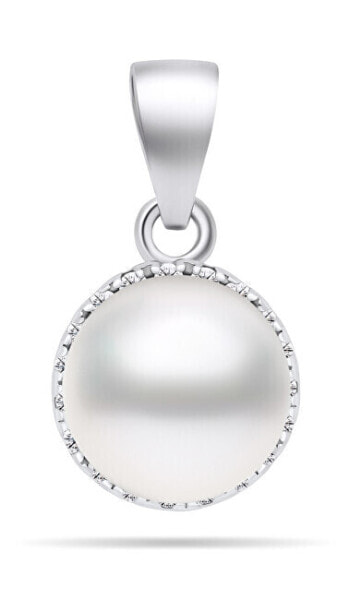 Silver pearl pendant with zircons PT77W