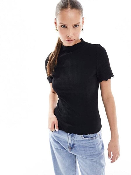 ONLY short sleeve high neck top in black