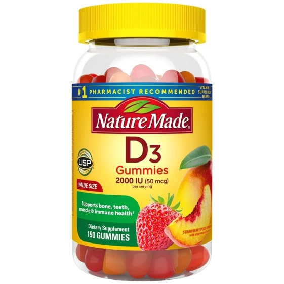 Nature Made Vitamin D3 Adult Gummies Витамин D3 для взрослых 150 мармеладок со вкусом клубники персика и манго 1766₽