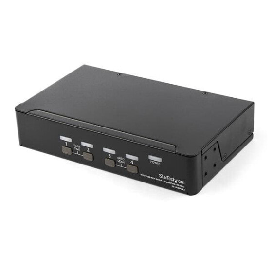 StarTech.com 4 Port DisplayPort KVM Switch - 4K 60Hz - Single Display - Dual Port UHD DP 1.2 USB KVM Switch with Integrated USB 2.0 Hub & Audio - Dell - HP - Apple - Lenovo - TAA Compliant - 3840 x 2160 pixels - 4K Ultra HD - Rack mounting - 18 W - 1U - Black