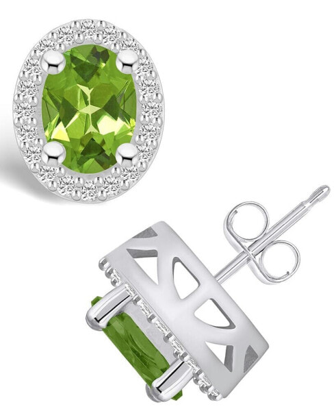 Peridot (2-3/4 ct. t.w.) and Diamond (3/8 ct. t.w.) Halo Stud Earrings in 14K White Gold