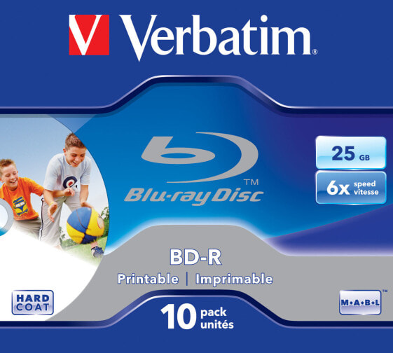 BD-R SL 25GB 6x Printable 10 Pack Jewel Case - 25 ГБ - BD-R - Jewelcase - 10 шт - Диски Blu-ray Verbatim - 10 шт - Принципиальные диски Blu-ray Verbatim 25 ГБ 6x Printable 10 Pack Jewel Case