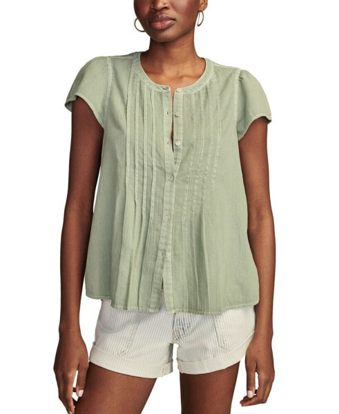 Women's Cotton Pintuck-Pleated Flutter-Sleeve Blouse