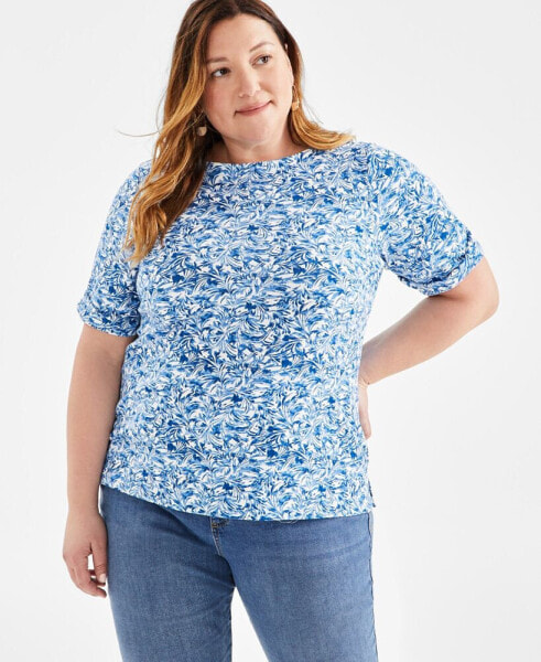 Plus Size Printed Elbow-Sleeve Top, Created for Macy's